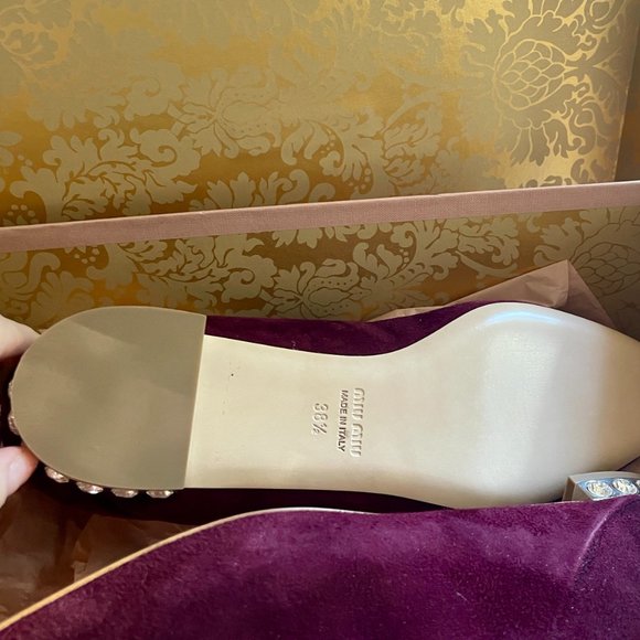 Miu Miu Burgundy Suede Ankle Boot with Jeweled Heel - Picture 3 of 10